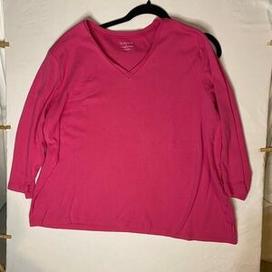 Pink V-Neck Long Sleeve Top